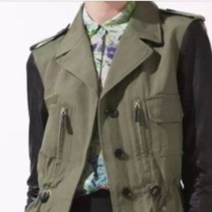 ZARA Army Green Jacket with Leather sleeves size  Small